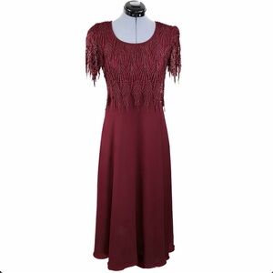 Vintage 80s Maxima Burgundy Dress w/ Fringe Details Flapper Mother of Bride SM
